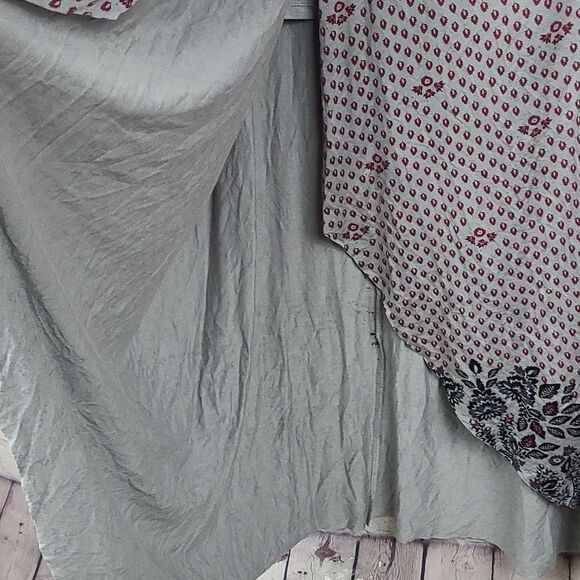 Free People Gray Print Hi-Low Midi Wrap Split Skirt Soft Knit Floral Border Maxi - Picture 6 of 11